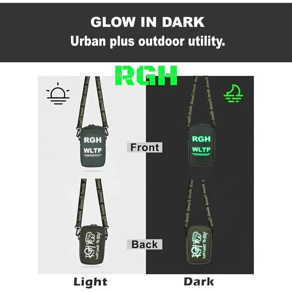 Small Crossbody Shoulder Bag Nylon Cotton Glow in Dark Logo Women Men